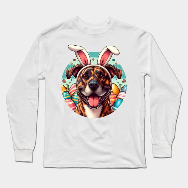 Treeing Tennessee Brindle Enjoys Easter with Bunny Ears Long Sleeve T-Shirt by ArtRUs